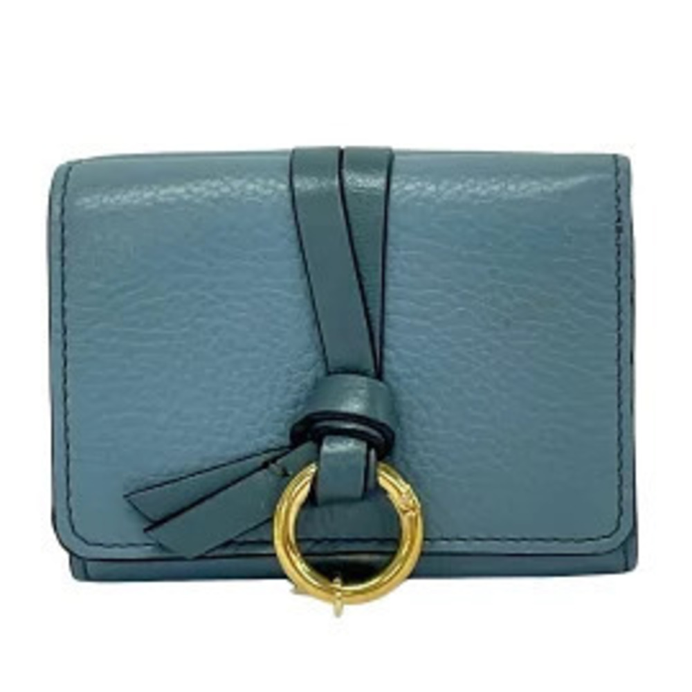 Chloe Alphabet Trifold Wallet Blue gray leather